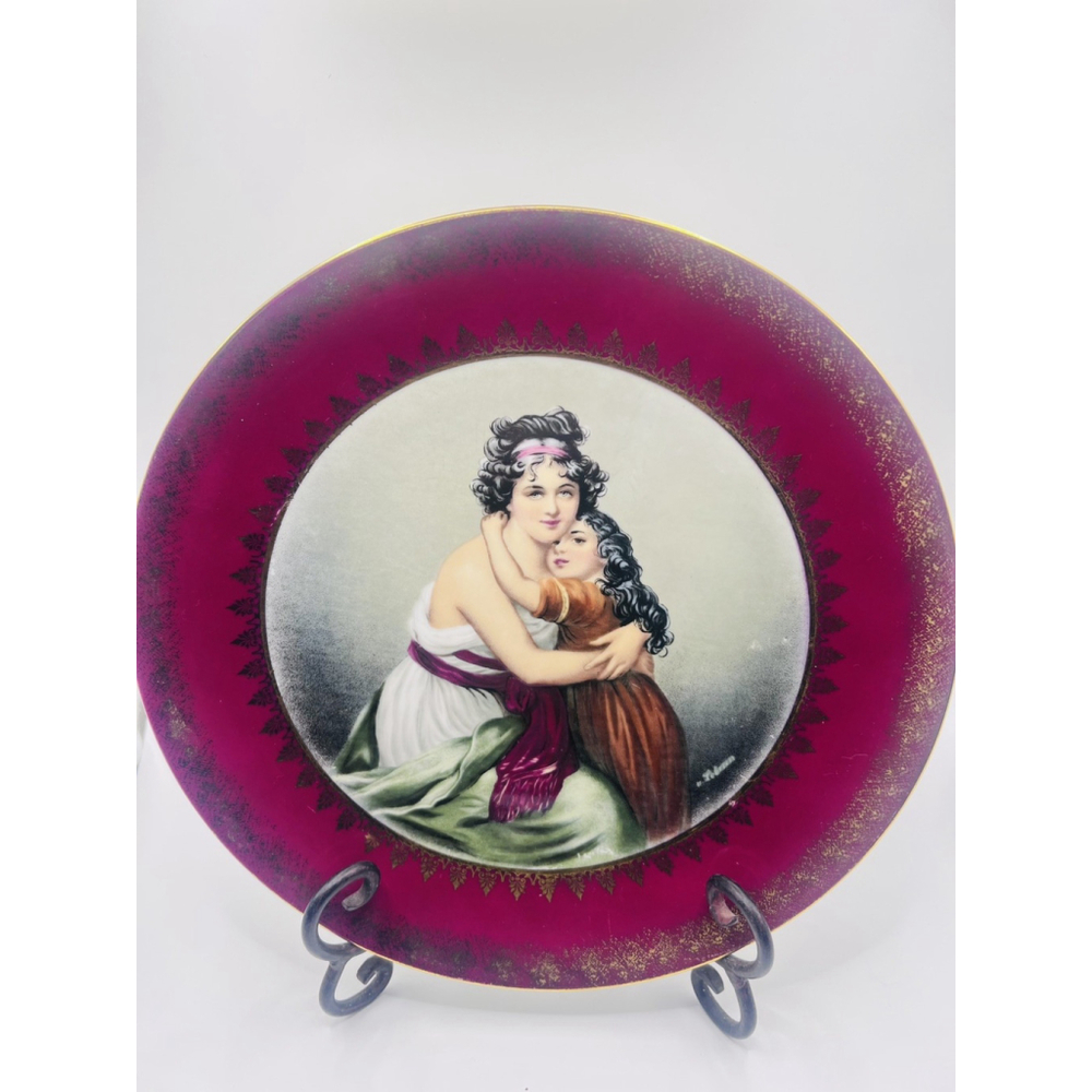 IMPERIAL Germany Antique Porcelain Portrait Plate Vigee LeBrun Mother & Child